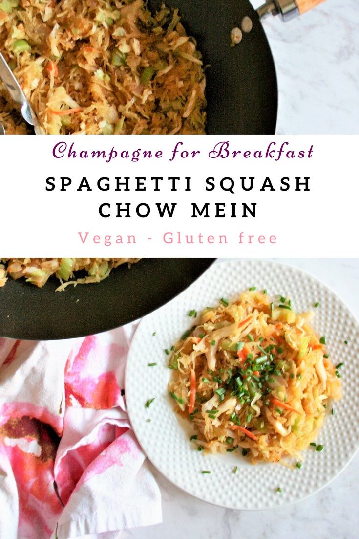 Spaghetti Squash Chow Mein, Vegan and GF - Champagne for Breakfast